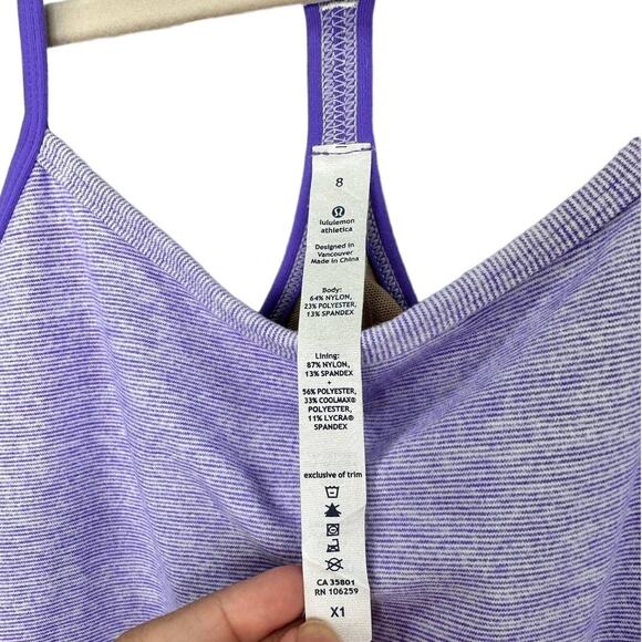 Lululemon Power Y Tank Lilac Purple Heathered Coal Wee Stripe Size 8 - Picture 5 of 5